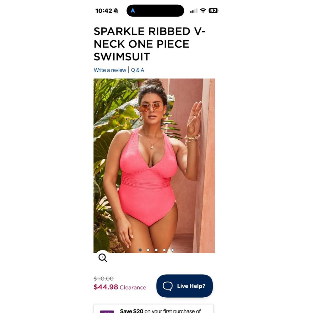 Swimsuits For All Sparkle Ribbed V-Neck One Piece Swimsuit Sz. 22 NWT Coral Reef
